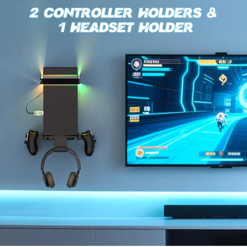 Wall Mount for Xbox Series X/S-Wall Mount Kit with 2 Controller Holder